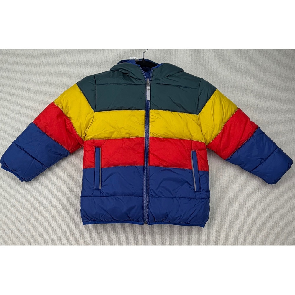 NWOT Hanna Andersson Kids 4 Reversible Puffer Jacket Colorblock Hooded Coat